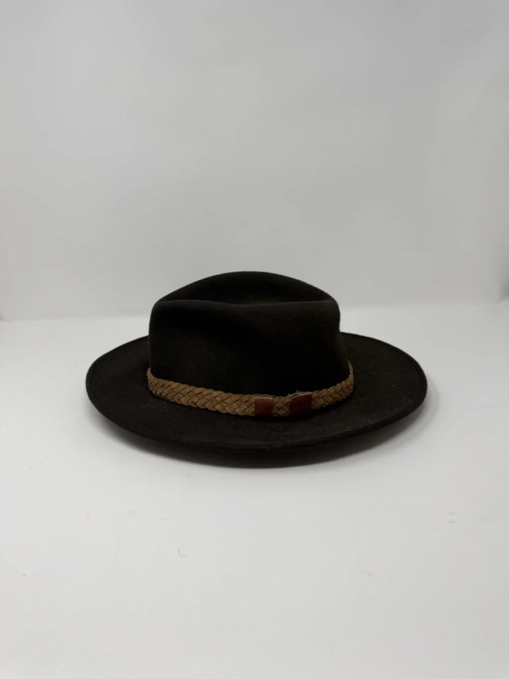 Orvis Felt Hat Brown Woven Leather Band Wool Outdoor Fedora Safari Men's